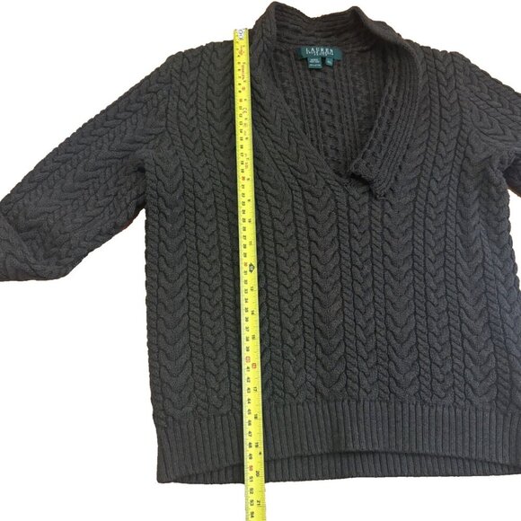 Lauren Ralph Lauren Womens P/L Green Cotton Cable-Knit Cotton V-Neck Sweater - Picture 7 of 7